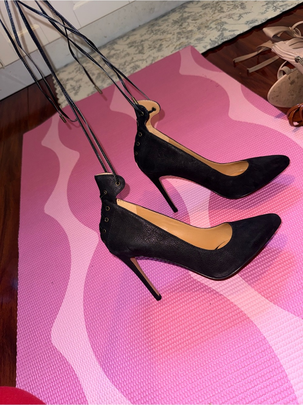 Black Lace-Up Stiletto Pumps - Women